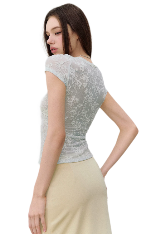 lace-trim-jacquard-v-neck-slim-t-shirt-2