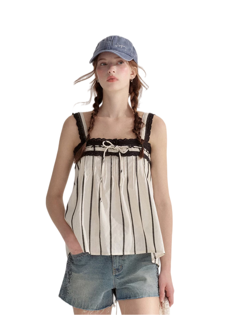 striped-lace-trim-tie-front-camisole-1 striped-lace-trim-tie-front-camisole-1