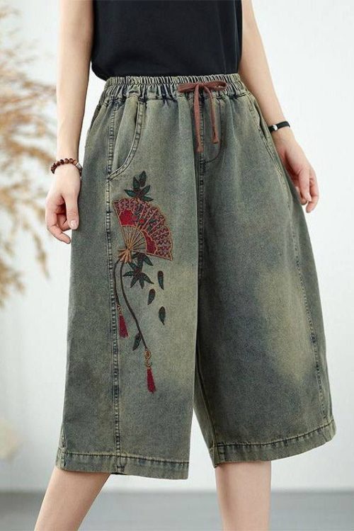 Organic Blue Pockets Patchwork Tie Waist Crop Jeans Outfit Ideas Crop Pants for Organic Blue Pockets Patchwork Tie Waist Crop Jeans outfit ideas