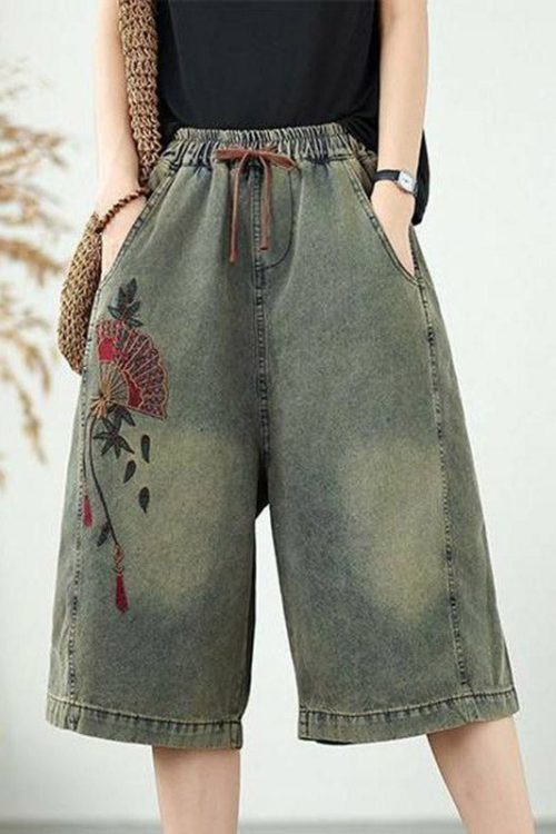 Organic Blue Pockets Patchwork Tie Waist Crop Jeans Outfit Ideas Crop Pants for Organic Blue Pockets Patchwork Tie Waist Crop Jeans outfit ideas
