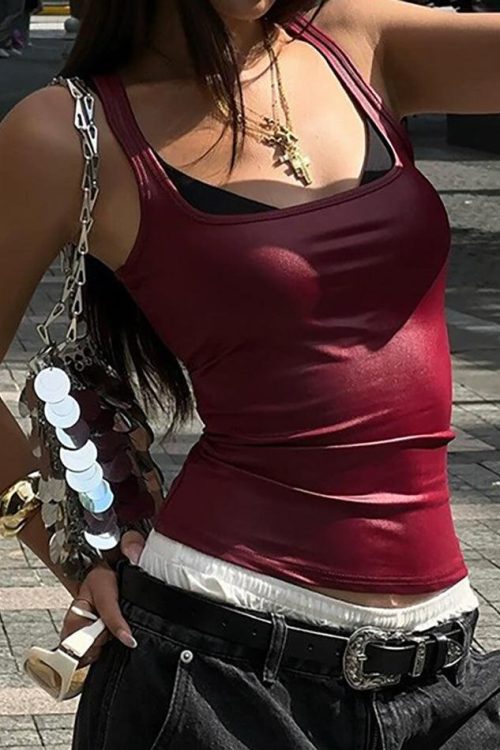 Plain Square Neck Casual Tank Top