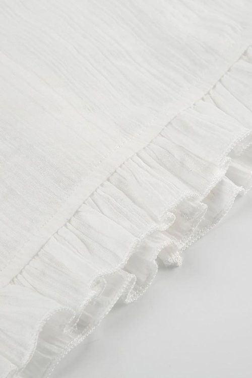 Ruffled-Trim Lace Panel Plain Button-Up Camisole Top