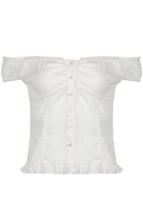Ruffled-Trim Lace Panel Plain Button-Up Camisole Top