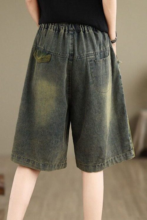 Summer Loose Casual Embroidered Elastic Waist Denim Shorts Outfit Ideas Shorts for Summer Loose Casual Embroidered Elastic Waist Denim Shorts outfit ideas