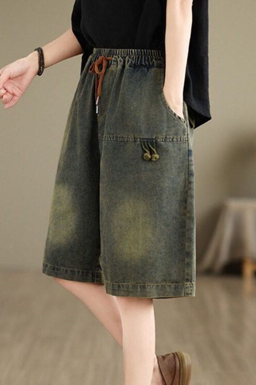 Summer Loose Casual Embroidered Elastic Waist Denim Shorts Outfit Ideas Shorts for Summer Loose Casual Embroidered Elastic Waist Denim Shorts outfit ideas