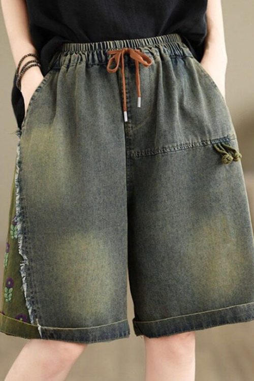 Summer Loose Casual Embroidered Elastic Waist Denim Shorts Outfit Ideas Shorts for Summer Loose Casual Embroidered Elastic Waist Denim Shorts outfit ideas