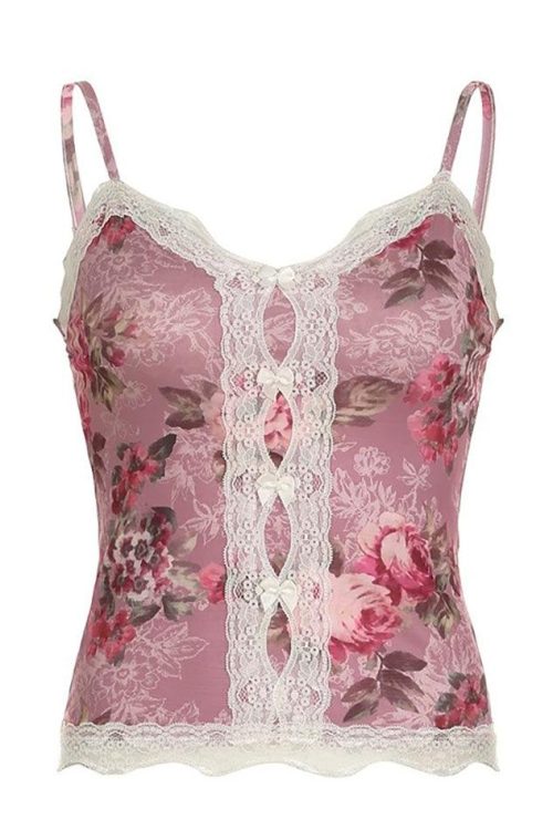 Floral Lace Cami Top for Coquette Outfits