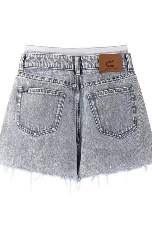 Denim Blue High-Waist Faux Boxer Design Jeans Shorts for Denim Blue High-Waist Faux Boxer Design Jeans Shorts