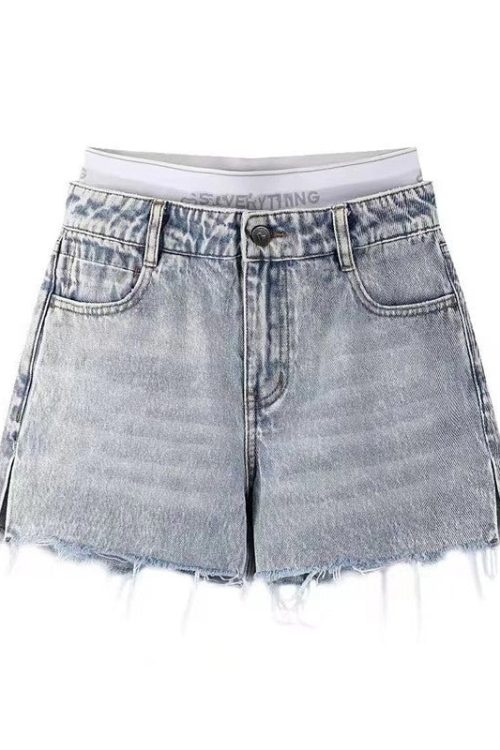 Denim Blue High-Waist Faux Boxer Design Jeans Shorts for Denim Blue High-Waist Faux Boxer Design Jeans Shorts