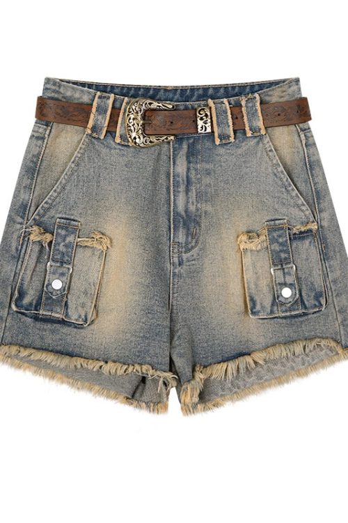 Denim Washed Vintage High-Waist Mini Shorts for Denim Washed Vintage High-Waist Mini Shorts