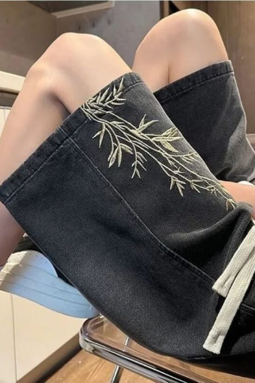 Floral Embroidered Denim Jorts for Floral Embroidered Denim Jorts
