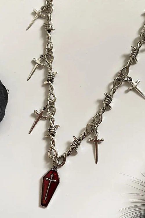 Goth Coffin Swords Pendant Necklace for Goth Coffin Swords Pendant Necklace
