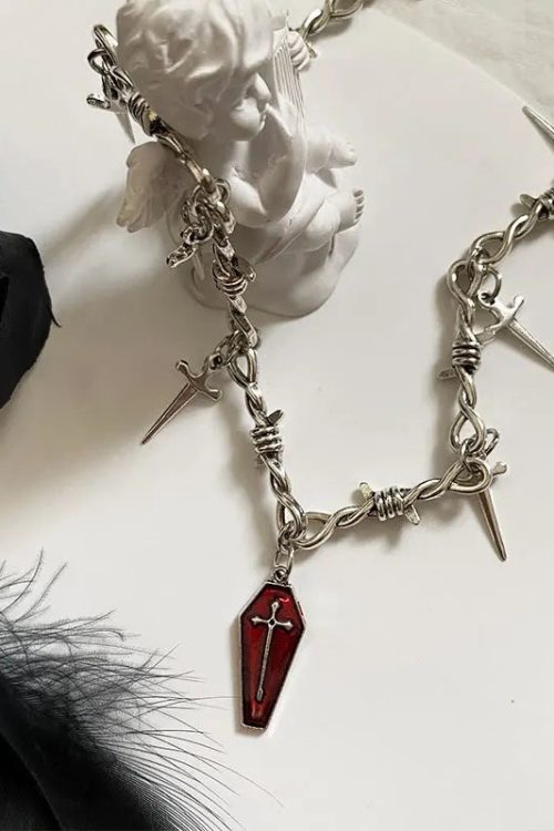 Goth Coffin Swords Pendant Necklace for Goth Coffin Swords Pendant Necklace