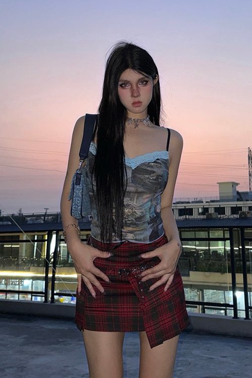 Graphic Strap V-Neck Lace Patchwork Camisole Top for Graphic Strap V-Neck Lace Patchwork Camisole Top