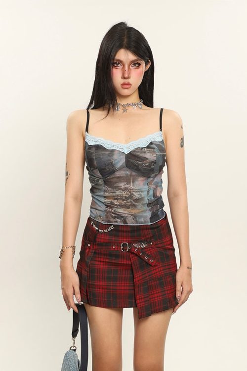 Graphic Strap V-Neck Lace Patchwork Camisole Top for Graphic Strap V-Neck Lace Patchwork Camisole Top