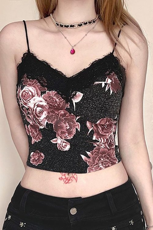 Lace Strap Cami Top for Y2K Outfits for Lace Strap Cami Top for Y2K Outfits