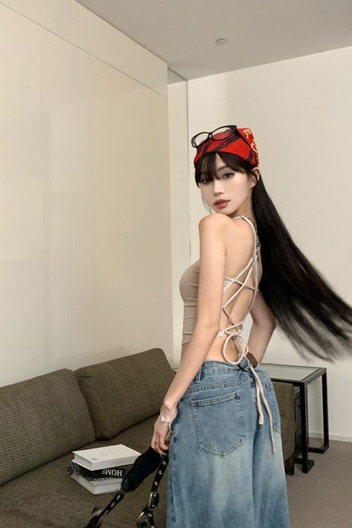 Lace-Up Halter Neck Camisole Cropped Top for Lace-Up Halter Neck Camisole Cropped Top