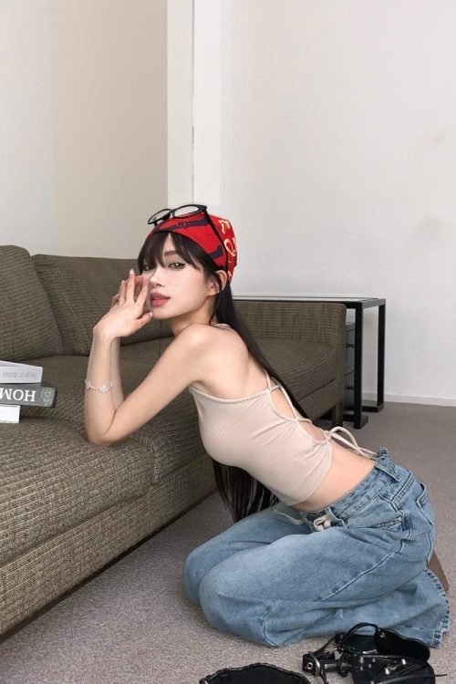 Lace-Up Halter Neck Camisole Cropped Top for Lace-Up Halter Neck Camisole Cropped Top