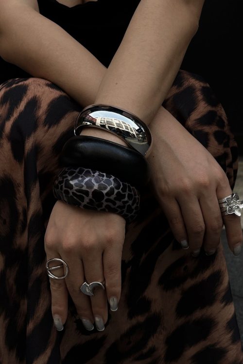 Oval Wide Geometric Leopard Bangle for Oval Wide Geometric Leopard Bangle