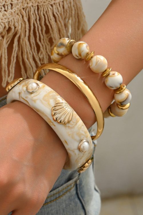 Pearl Resin Bead Boho Layered Bangle for Pearl Resin Bead Boho Layered Bangle