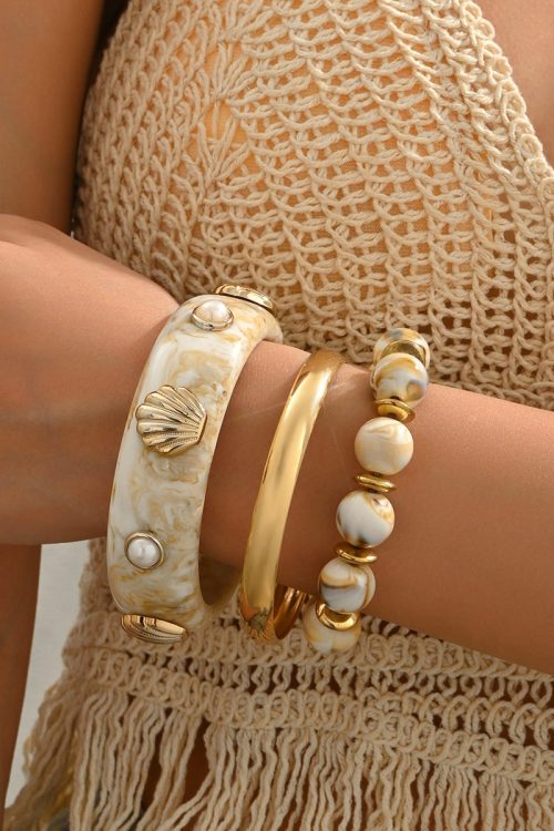 Pearl Resin Bead Boho Layered Bangle for Pearl Resin Bead Boho Layered Bangle