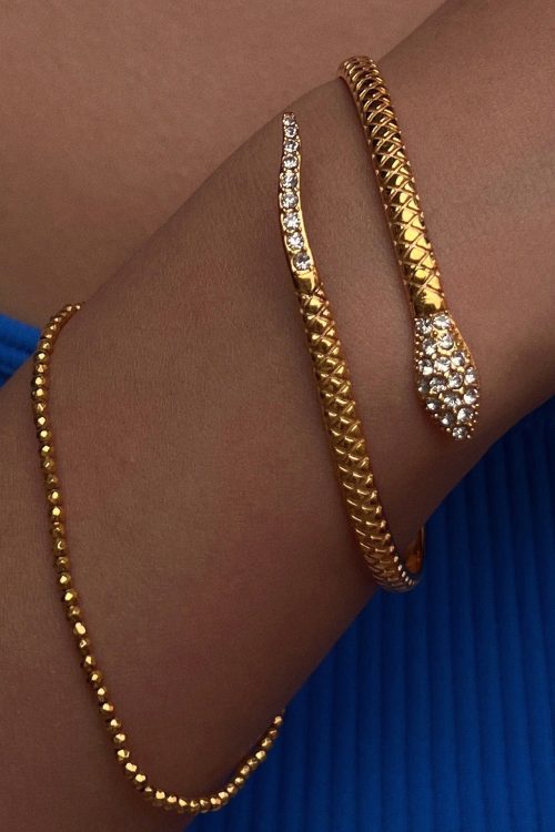 Plated Titanium Steel Zircon Snake Open Bangle for Plated Titanium Steel Zircon Snake Open Bangle