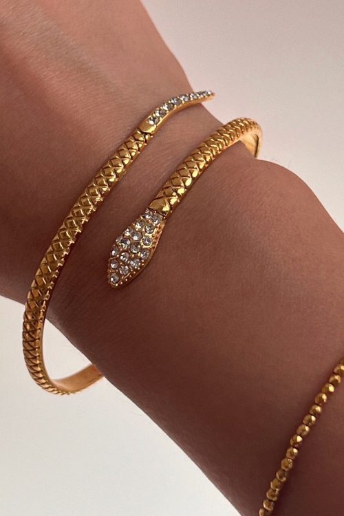 Plated Titanium Steel Zircon Snake Open Bangle for Plated Titanium Steel Zircon Snake Open Bangle