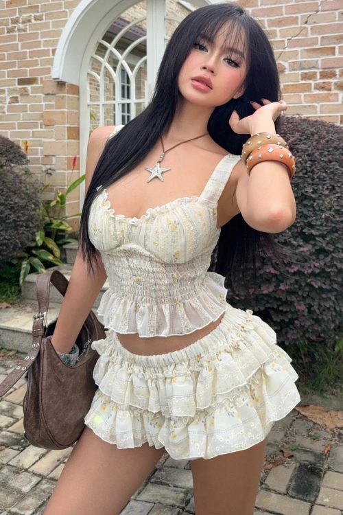 Relaxed Floral Ruffle Tank Top Skirt Two Piece Set for Relaxed Floral Ruffle Tank Top Skirt Two Piece Set