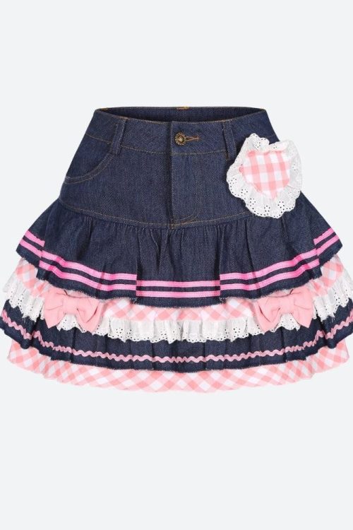 Relaxed Kawaii Layered Denim Mini Skirt for Relaxed Kawaii Layered Denim Mini Skirt