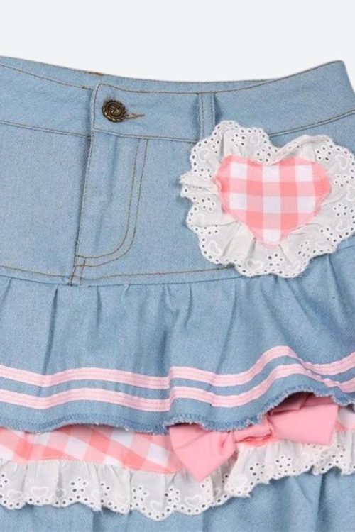 Relaxed Kawaii Layered Denim Mini Skirt for Relaxed Kawaii Layered Denim Mini Skirt