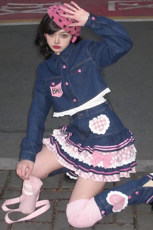 Relaxed Kawaii Layered Denim Mini Skirt for Relaxed Kawaii Layered Denim Mini Skirt