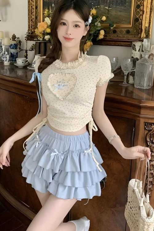 Relaxed Kawaii Top Ruffled Mini Skirt Two Piece Set for Relaxed Kawaii Top Ruffled Mini Skirt Two Piece Set