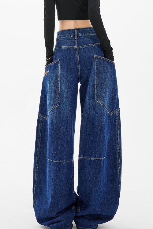 Relaxed Loose Navy Pockets Wide Leg Denim Pants Spring for Relaxed Loose Navy Pockets Wide Leg Denim Pants Spring