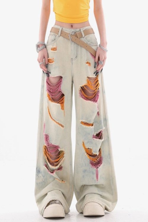 Relaxed Stylish Tie Dye Pockets High Waist Ripped Jeans Summer for Relaxed Stylish Tie Dye Pockets High Waist Ripped Jeans Summer
