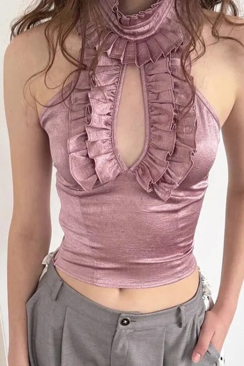 Romantic Cut Out Ruffled Halter Neck Top for Romantic Cut Out Ruffled Halter Neck Top