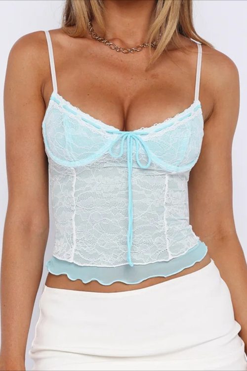 Romantic Knit Lace Patchwork Solid Sheer Cami Top for Romantic Knit Lace Patchwork Solid Sheer Cami Top