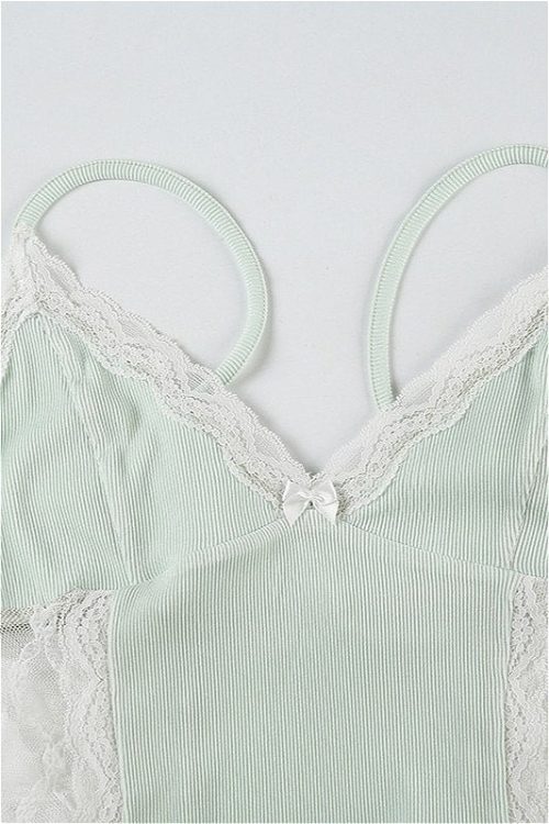 Romantic Knit Lace Patchwork Solid Sheer Cami Top for Romantic Knit Lace Patchwork Solid Sheer Cami Top