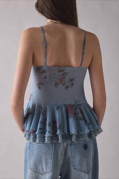 Romantic Retro Lace Mesh Splice Floral Cami Top for Romantic Retro Lace Mesh Splice Floral Cami Top