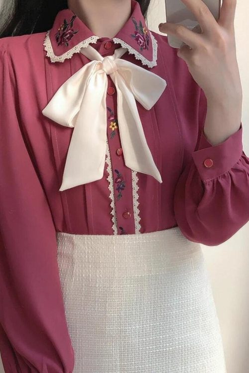 Romantic Vintage Rose Embroidered Shirt for Romantic Vintage Rose Embroidered Shirt