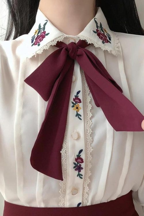 Romantic Vintage Rose Embroidered Shirt for Romantic Vintage Rose Embroidered Shirt