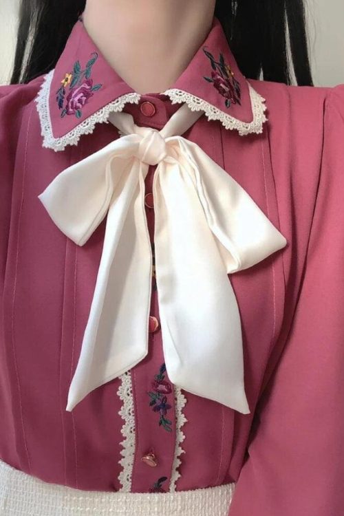 Romantic Vintage Rose Embroidered Shirt for Romantic Vintage Rose Embroidered Shirt