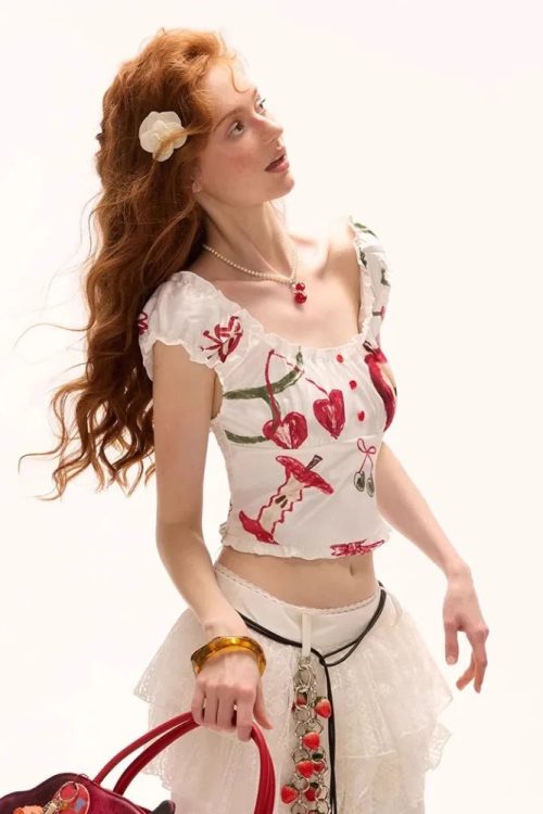 Romantic Y2K Apple Cherry Top for Romantic Y2K Apple Cherry Top
