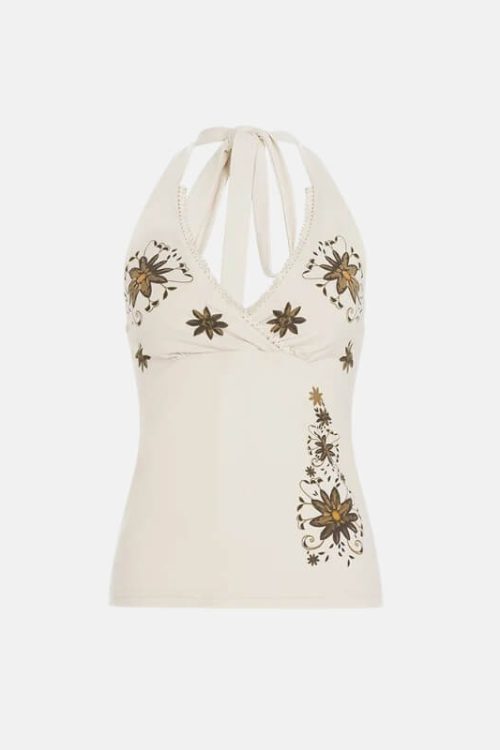 Romantic Y2K Floral Halter Top for Romantic Y2K Floral Halter Top