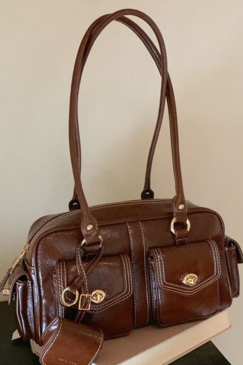 Statement Beautiful Brown Pockets Faux Leather Tote Handbag for Statement Beautiful Brown Pockets Faux Leather Tote Handbag