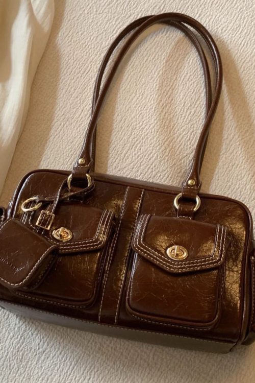 Statement Beautiful Brown Pockets Faux Leather Tote Handbag for Statement Beautiful Brown Pockets Faux Leather Tote Handbag