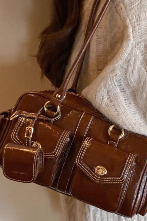 Statement Beautiful Brown Pockets Faux Leather Tote Handbag for Statement Beautiful Brown Pockets Faux Leather Tote Handbag