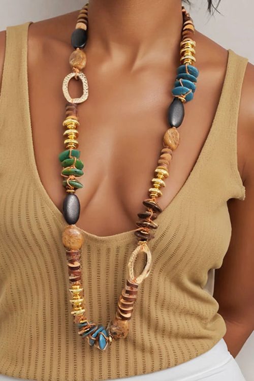 Statement Bohemian Style Multi Material Color Blocked Vintage Necklace for Statement Bohemian Style Multi Material Color Blocked Vintage Necklace