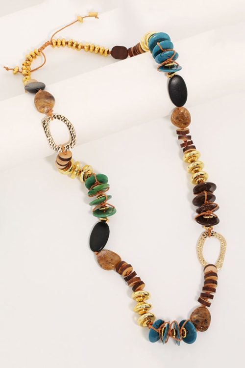 Statement Bohemian Style Multi Material Color Blocked Vintage Necklace for Statement Bohemian Style Multi Material Color Blocked Vintage Necklace