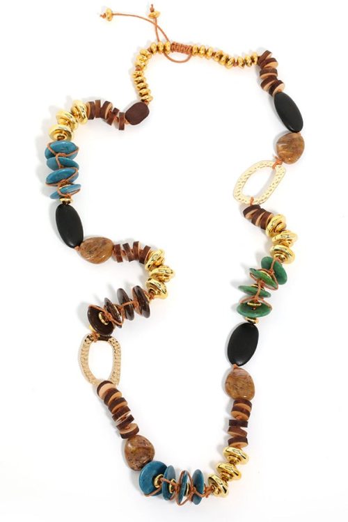 Statement Bohemian Style Multi Material Color Blocked Vintage Necklace for Statement Bohemian Style Multi Material Color Blocked Vintage Necklace