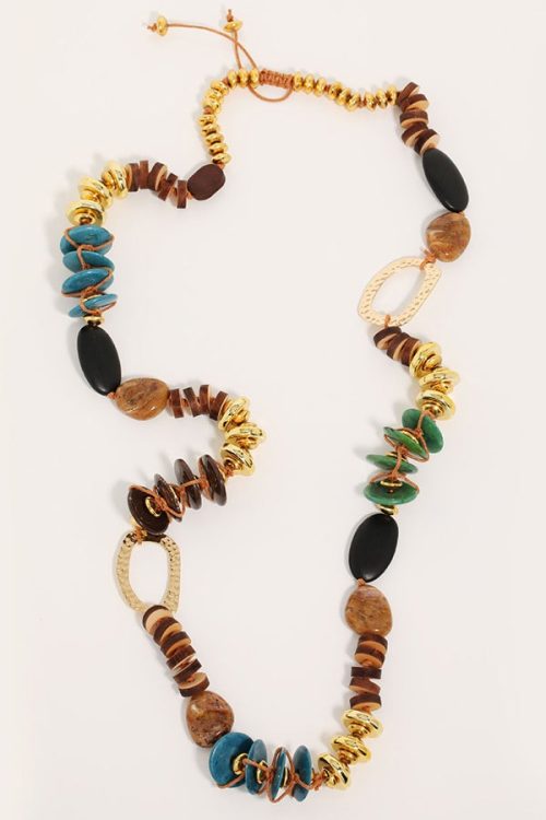 Statement Bohemian Style Multi Material Color Blocked Vintage Necklace for Statement Bohemian Style Multi Material Color Blocked Vintage Necklace